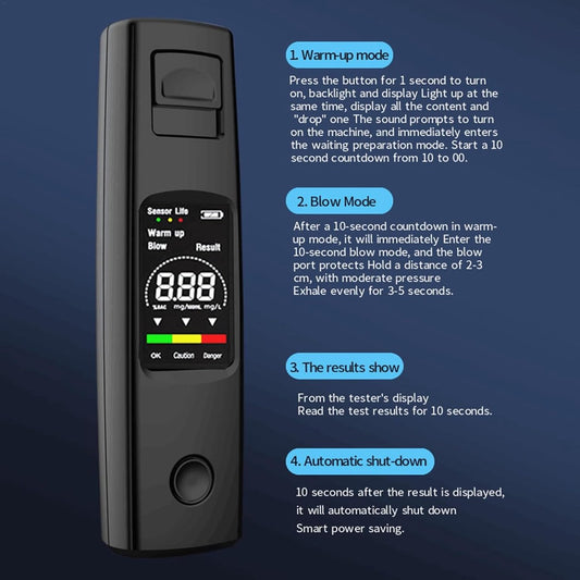 Digital Breathalyzer - Portable Breathalyzer - Rechargeable Breathalyzer - High-Precision Breathalyzer - V1188-MS-313-1005