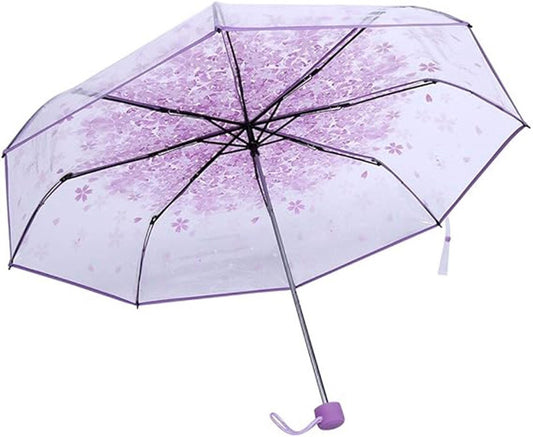 Transparent plastic folding umbrella - Purple Sakura design - Transparent floral travel umbrella, windproof, V1188-MS-313-1009