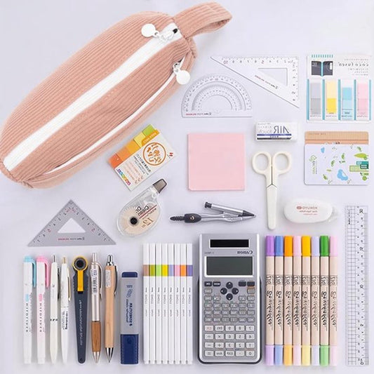 Corduroy Pencil Case - Pretty pencil case with a practical zipper - Makeup bag - Suitable for Boys and Girls V1188-MS-313-1014
