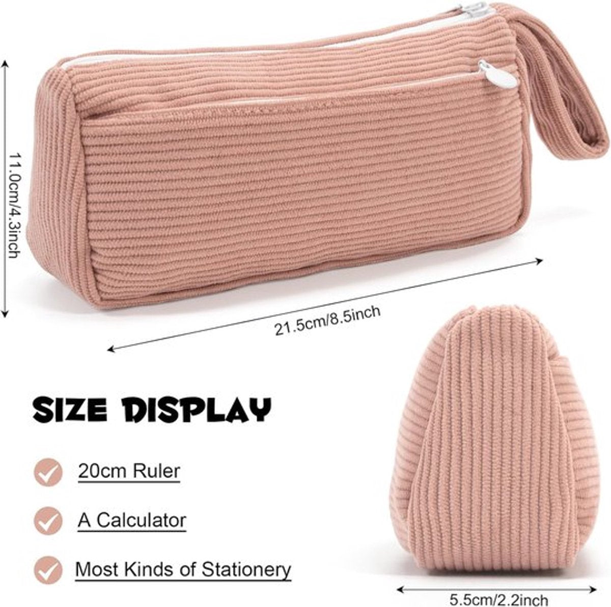 Corduroy Pencil Case - Pretty pencil case with a practical zipper - Makeup bag - Suitable for Boys and Girls V1188-MS-313-1014
