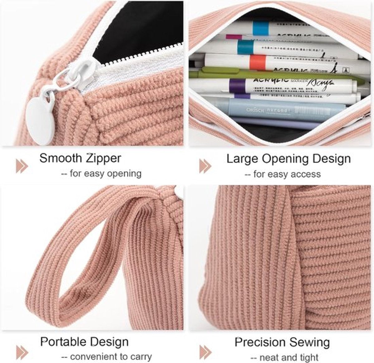 Corduroy Pencil Case - Pretty pencil case with a practical zipper - Makeup bag - Suitable for Boys and Girls V1188-MS-313-1014