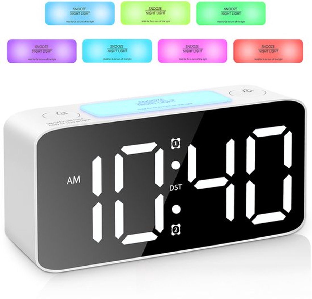 Digital nightlight - Klok Extra powerful - 7 colors - Ideal for heavy sleepers - Adjustable volume and USB V1188-MS-313-1028