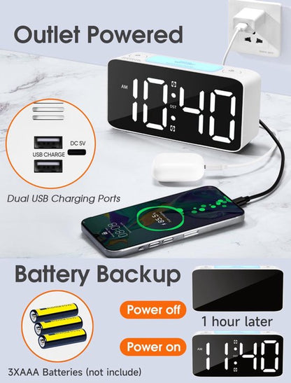 Digital nightlight - Klok Extra powerful - 7 colors - Ideal for heavy sleepers - Adjustable volume and USB V1188-MS-313-1028