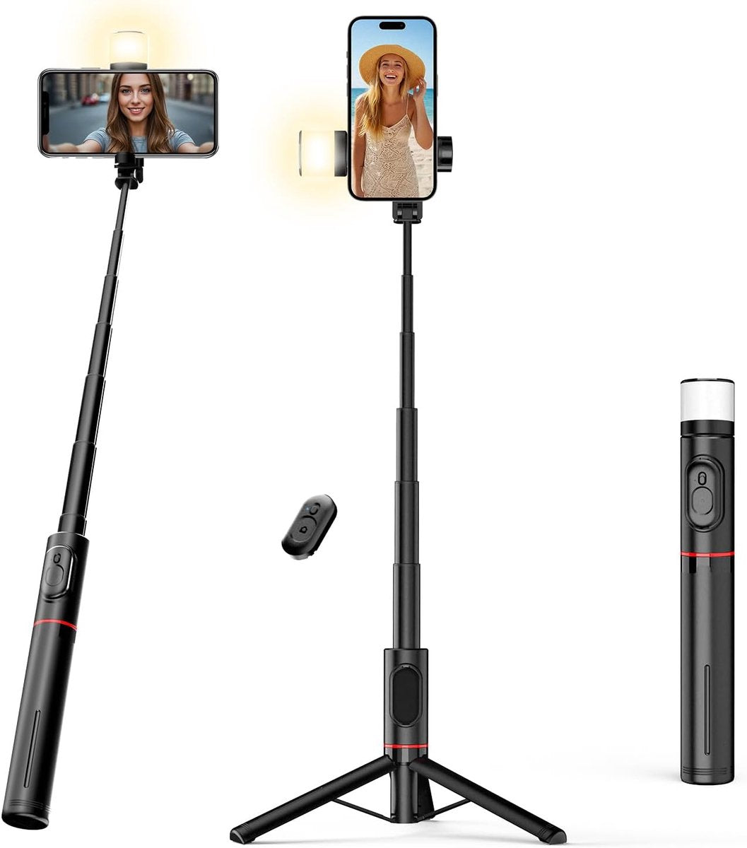 Selfie stick - Phone tripod - Tripod with auxiliary light - Mobile phone holder - With lighting function - V1188-MS-313-1051