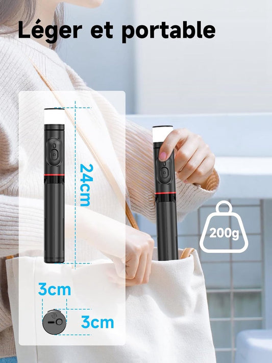Selfie stick - Phone tripod - Tripod with auxiliary light - Mobile phone holder - With lighting function - V1188-MS-313-1051
