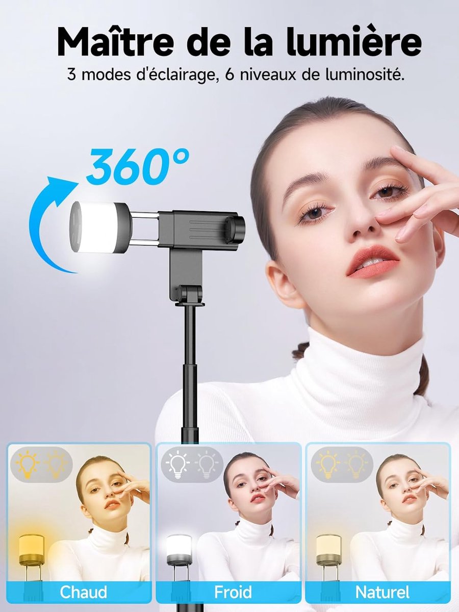 Selfie stick - Phone tripod - Tripod with auxiliary light - Mobile phone holder - With lighting function - V1188-MS-313-1051