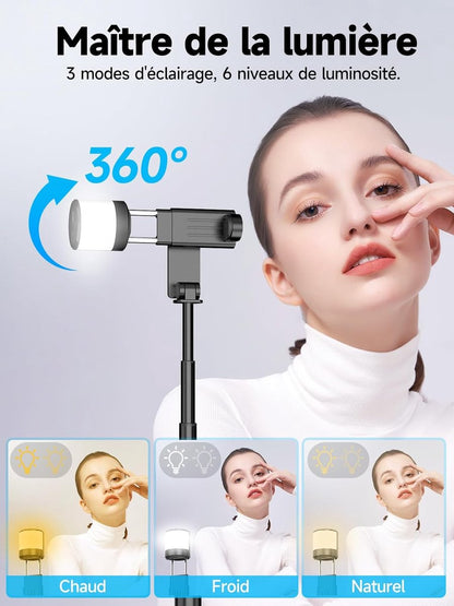 Selfie stick - Phone tripod - Tripod with auxiliary light - Mobile phone holder - With lighting function - V1188-MS-313-1051