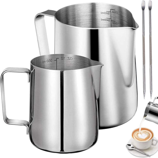 Stainless steel milk jug, 2 pieces, frothers, pitchers, 350 ml, 600 ml, stainless steel milk jug, milk, V1188-MS-313-1057