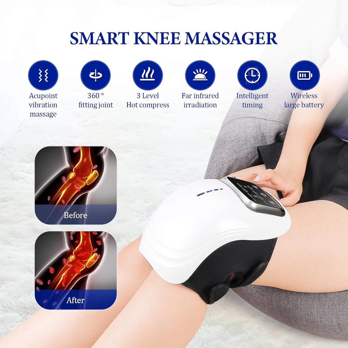 Rechargeable cordless knee massager - LED screen - For swollen and painful joints - 3 intensity levels - V1188-MS-313-1074