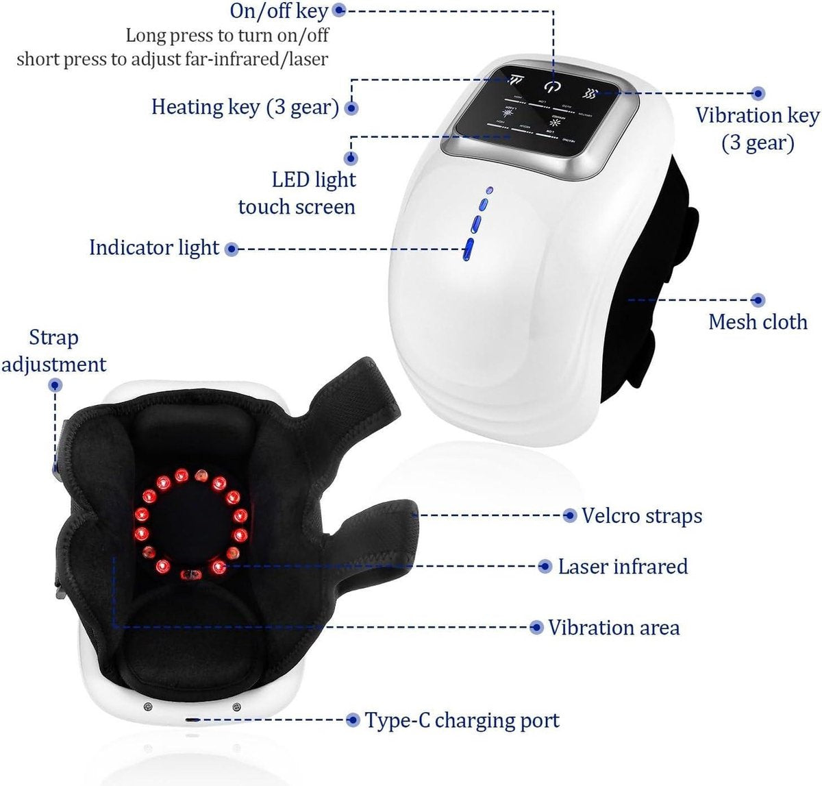 Rechargeable cordless knee massager - LED screen - For swollen and painful joints - 3 intensity levels - V1188-MS-313-1074