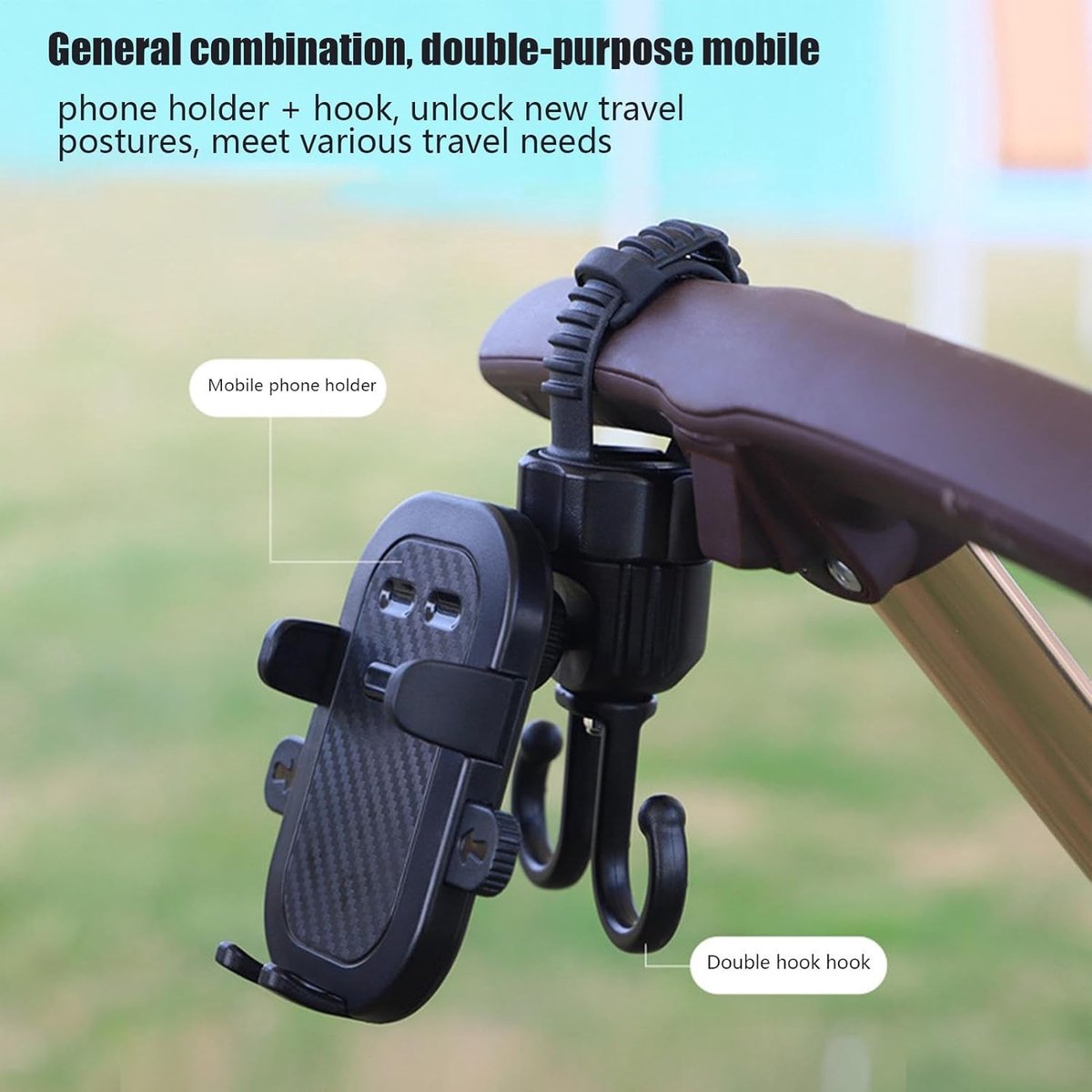 Phone holder for bicycle, stroller, portable stroller hanger, 2-in-1 shopping trolley hook, shopping bag V1188-MS-313-1081