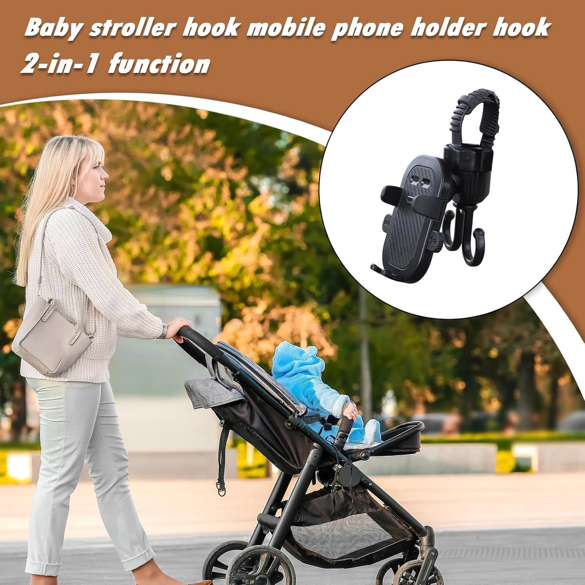 Phone holder for bicycle, stroller, portable stroller hanger, 2-in-1 shopping trolley hook, shopping bag V1188-MS-313-1081
