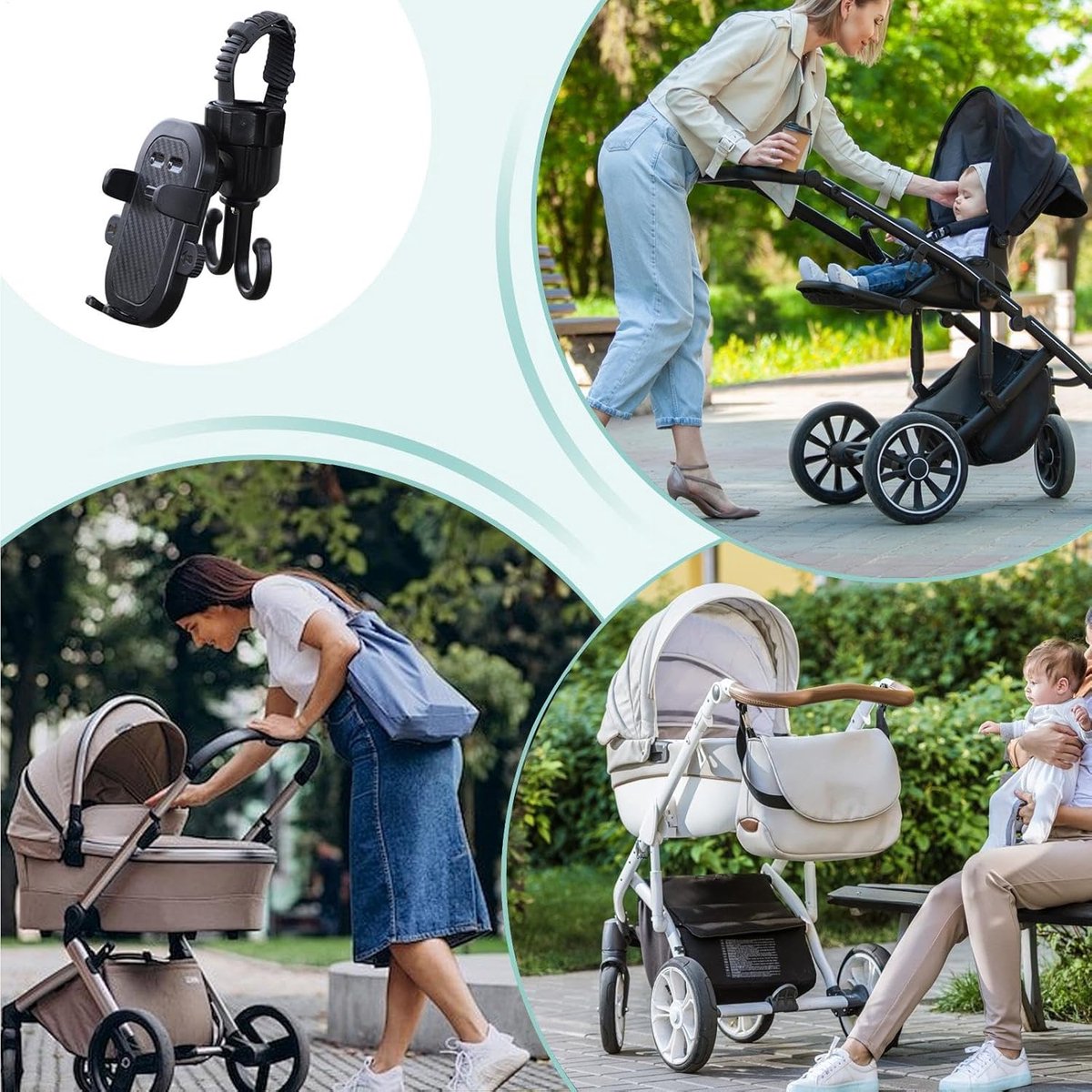 Phone holder for bicycle, stroller, portable stroller hanger, 2-in-1 shopping trolley hook, shopping bag V1188-MS-313-1081