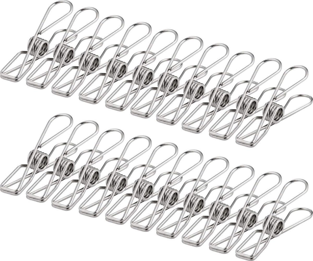 100 Stainless Steel Clothes Pegs, 60mm, Unbreakable Clips, Portable, Rustproof, 6cm Clips V1188-MS-313-1086