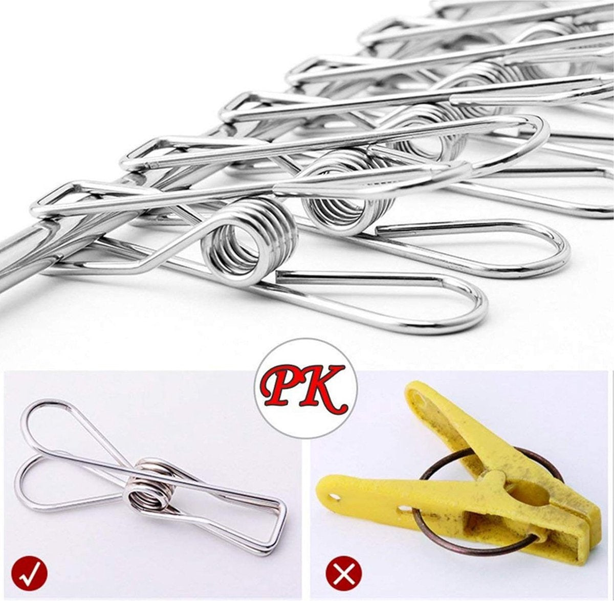 100 Stainless Steel Clothes Pegs, 60mm, Unbreakable Clips, Portable, Rustproof, 6cm Clips V1188-MS-313-1086