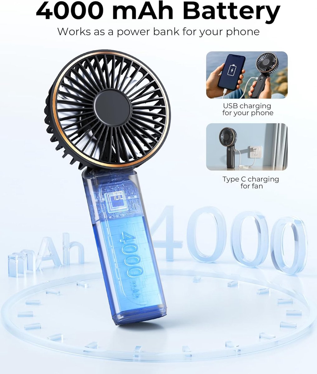 Handheld Fan - Mini Portable Fan - Rechargeable - Power Bank - 6 Settings - Black V1188-MS-313-1090