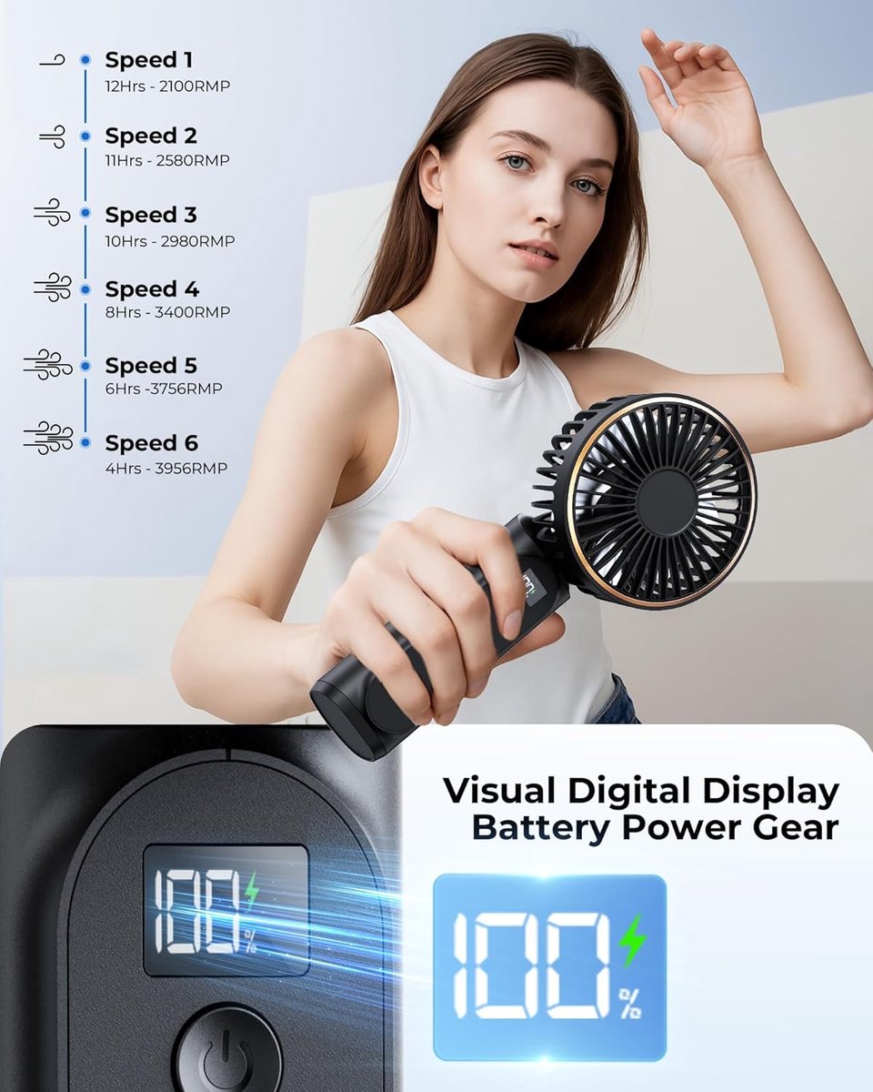 Handheld Fan - Mini Portable Fan - Rechargeable - Power Bank - 6 Settings - Black V1188-MS-313-1090