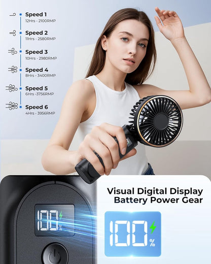 Handheld Fan - Mini Portable Fan - Rechargeable - Power Bank - 6 Settings - Black V1188-MS-313-1090