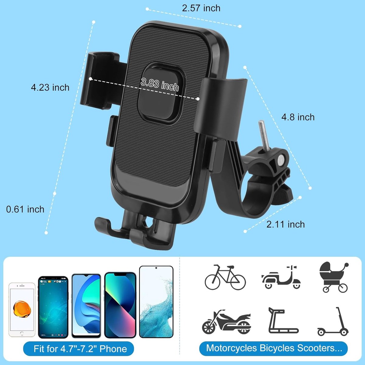 Bicycle Phone Holder - Motorcycle Phone Holder - 1 Second Automatic Locking - 360 Degree Rotating Bicycle V1188-MS-313-1097