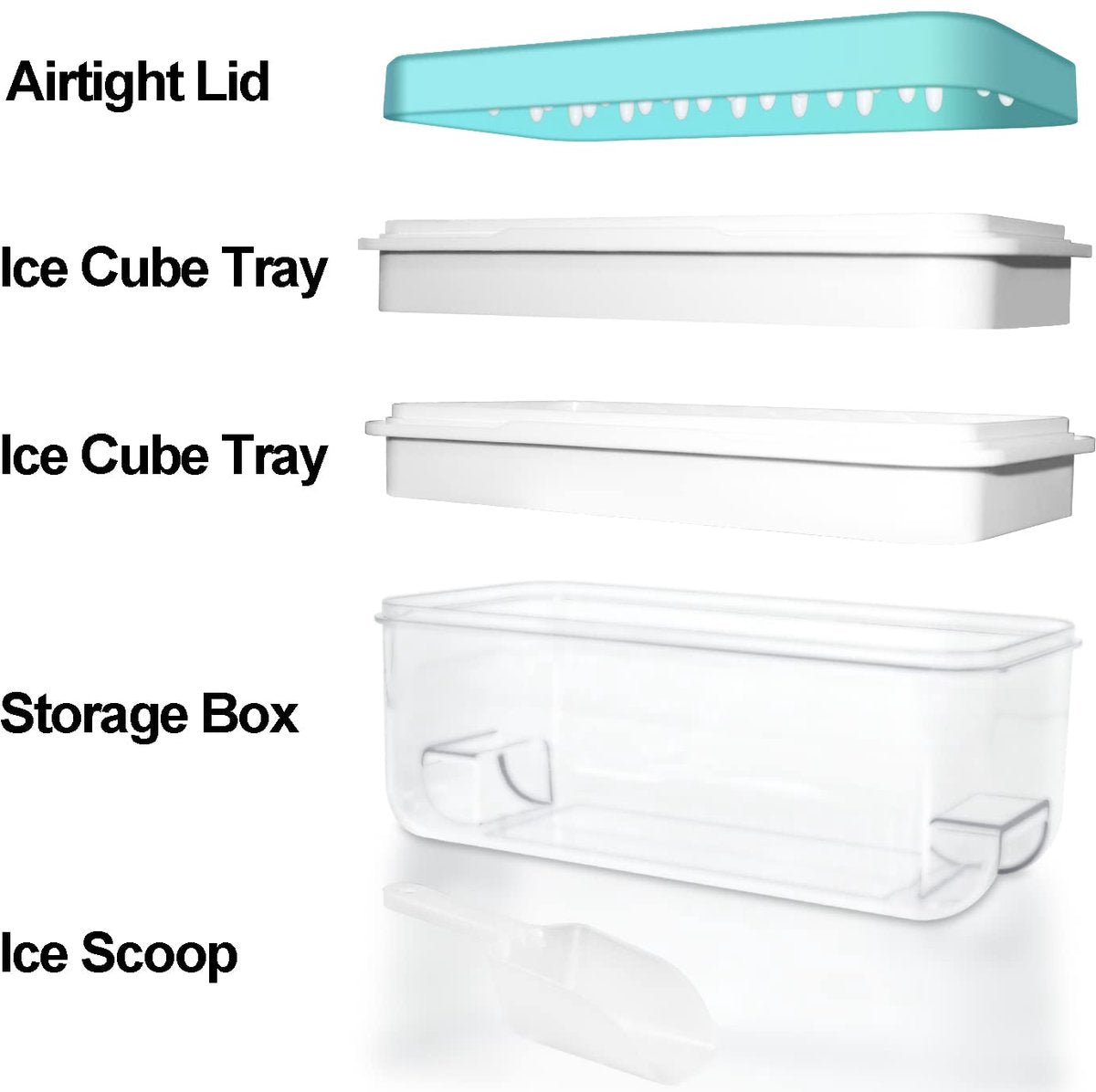 Frozen Ice Cube Trays - Food Grade Ice Cube Molds with Lids - Ice Cube Molds - 2 Layers, Blue - Releases all V1188-MS-313-1102
