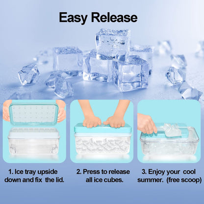 Frozen Ice Cube Trays - Food Grade Ice Cube Molds with Lids - Ice Cube Molds - 2 Layers, Blue - Releases all V1188-MS-313-1102