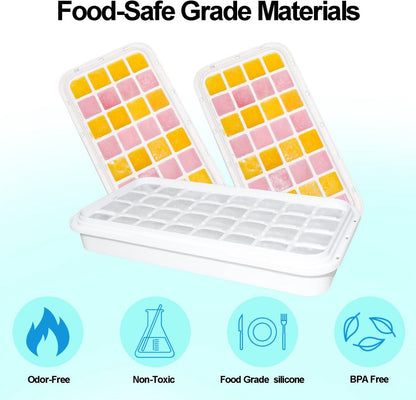 Frozen Ice Cube Trays - Food Grade Ice Cube Molds with Lids - Ice Cube Molds - 2 Layers, Blue - Releases all V1188-MS-313-1102