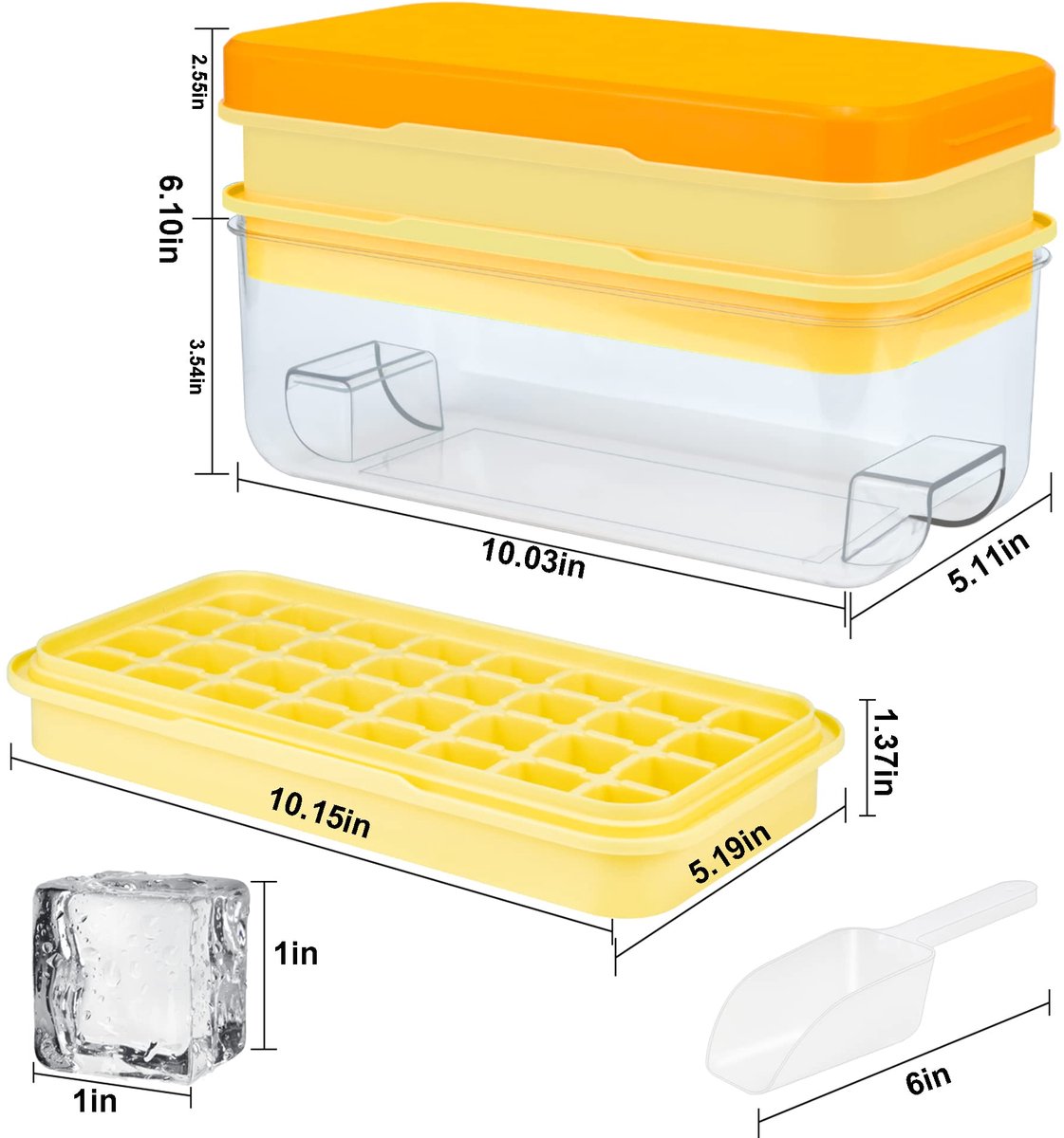 Frozen Ice Cube Tray - Food-Grade Ice Cube Tray with Lid - Ice Cube Tray - 2 Layers, Yellow - Releases all V1188-MS-313-1103
