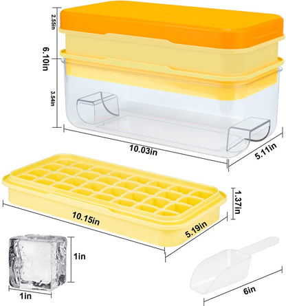 Frozen Ice Cube Tray - Food-Grade Ice Cube Tray with Lid - Ice Cube Tray - 2 Layers, Yellow - Releases all V1188-MS-313-1103