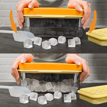 Frozen Ice Cube Tray - Food-Grade Ice Cube Tray with Lid - Ice Cube Tray - 2 Layers, Yellow - Releases all V1188-MS-313-1103