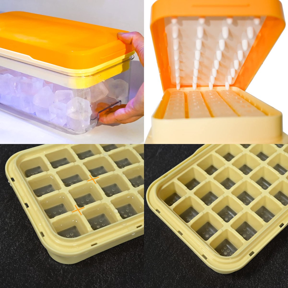 Frozen Ice Cube Tray - Food-Grade Ice Cube Tray with Lid - Ice Cube Tray - 2 Layers, Yellow - Releases all V1188-MS-313-1103