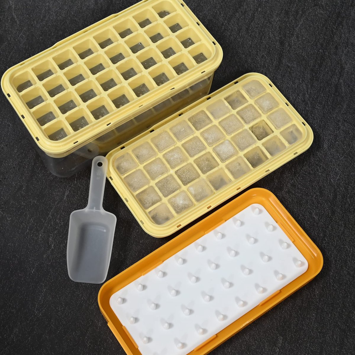 Frozen Ice Cube Tray - Food-Grade Ice Cube Tray with Lid - Ice Cube Tray - 2 Layers, Yellow - Releases all V1188-MS-313-1103
