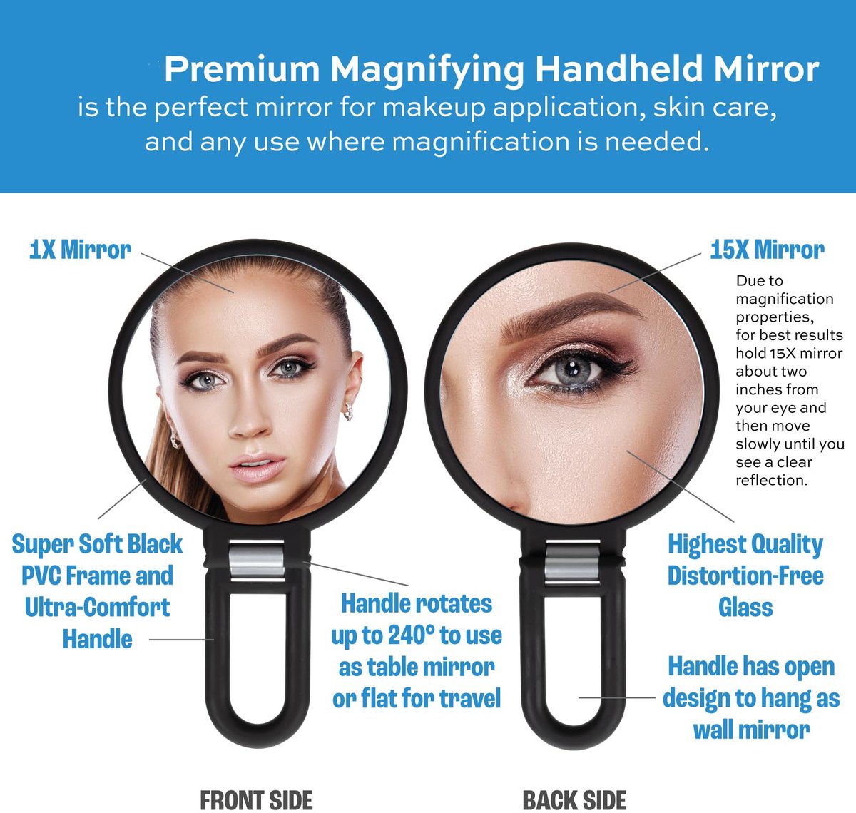 Pocket Mirror - 15x Magnifying Pocket Mirror - Pocket Mirror - Portable Travel Mirror - Makeup Mirror - V1188-MS-313-1108