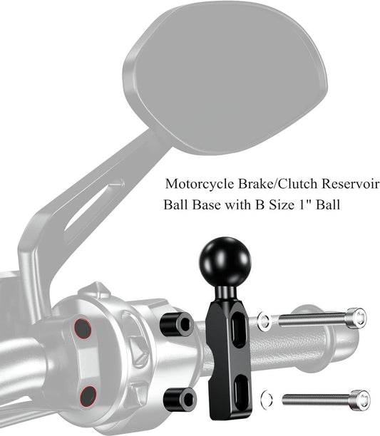 Aluminum alloy mounting base - with 1" TPU ball - for motorcycle brake/clutch reservoirs - compatible with V1188-MS-313-1110