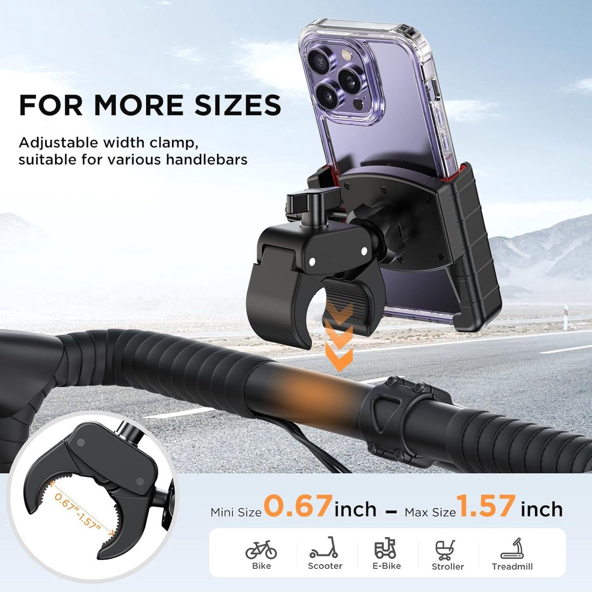 Phone holder for bicycles and motorcycles - Quick attachment - Bicycle handlebar mount - For scooters - Black V1188-MS-313-1111