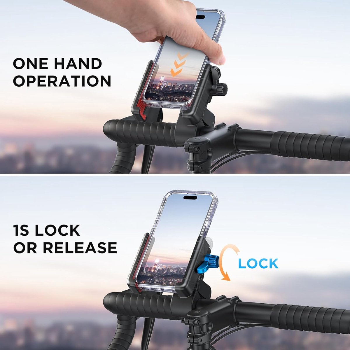 Phone holder for bicycles and motorcycles - Quick attachment - Bicycle handlebar mount - For scooters - Black V1188-MS-313-1111