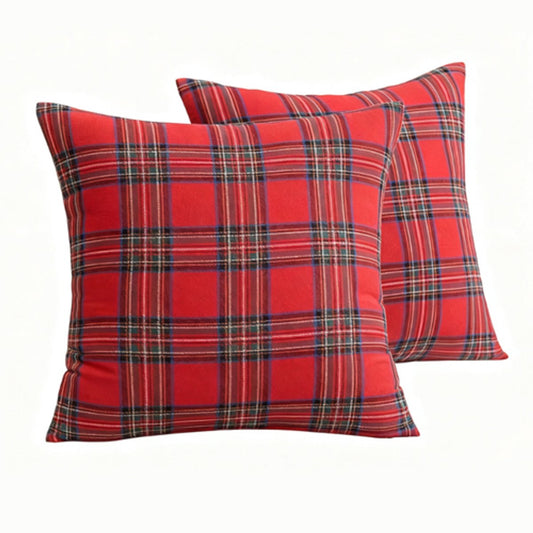 Decorative Pillowcases - Tartan Cushion Covers - 45 x 45 cm (18 x 18 inches) - Set of 2 - Invisible Zipper - V1188-MS-313-1113