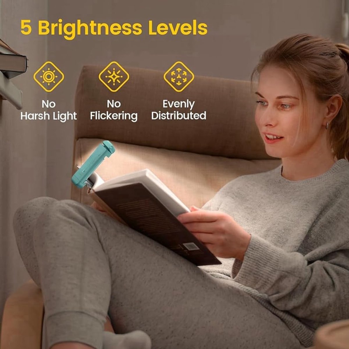 Boek Lamp - LED de Boek Lamp with Clamp - 3 Reading Light Modes - USB-C Rechargeable - Black V1188-MS-313-1115