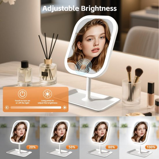 Makeup Mirror with Lighting - 3 Light Colors - Dimmable - Mirror with Lights - Smart Touch - USB Charging Port V1188-MS-318-001