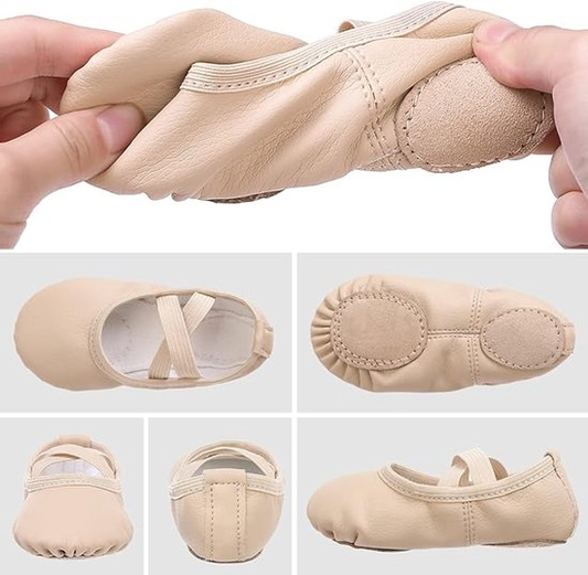 Women's Ballet Shoes - Ballet Shoes for Girls - Beige - Soft PU Leather Dance Shoes with Non-Slip Sole - V1188-MS-318-1-17