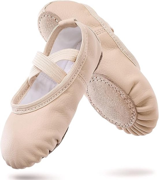 Women's Ballet Shoes - Ballet Shoes for Girls - Beige - Soft PU Leather Dance Shoes with Non-Slip Sole - V1188-MS-318-1-18