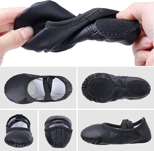 Women's Ballet Shoes - Ballet Shoes for Girls - Black - Soft PU Leather Dance Shoes with Non-Slip Sole - V1188-MS-318-3-16