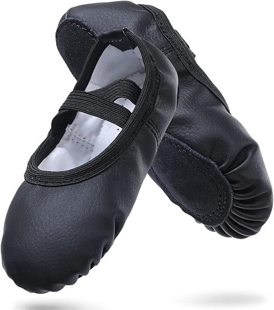 Women's Ballet Shoes - Ballet Shoes for Girls - Black - Soft PU Leather Dance Shoes with Non-Slip Sole - V1188-MS-318-3-18
