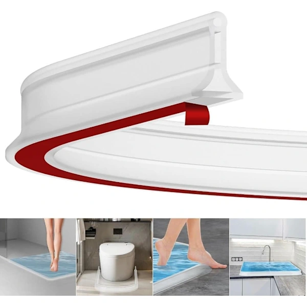 2m Self-Adhesive Shower Strip, 4cm High Waterproof Rubber Strip for Bathroom and Kitchen, Shower Threshold / V1188-MS-318-4-01
