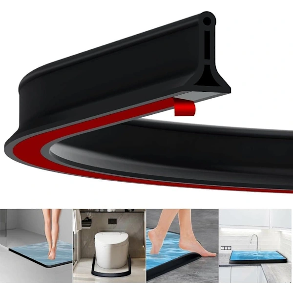 2m Self-Adhesive Shower Strip, 4cm High Waterproof Rubber Strip for Bathroom and Kitchen, Shower Threshold / V1188-MS-318-4-03