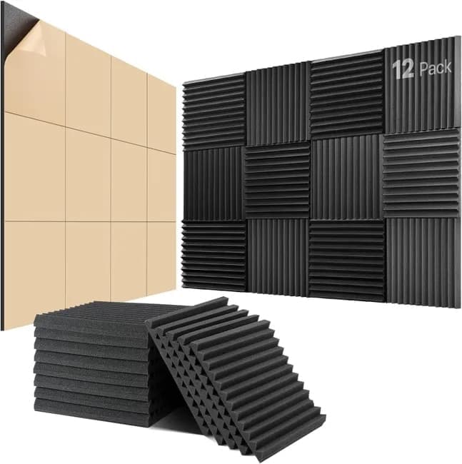 12-Pack Self-Adhesive Sound Absorbing Foam Wall Tiles, 30x30x2.5 cm, High Density V1188-MS-325-0001