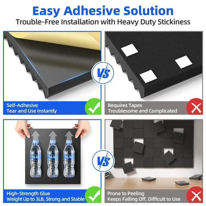 12-Pack Self-Adhesive Sound Absorbing Foam Wall Tiles, 30x30x2.5 cm, High Density V1188-MS-325-0001