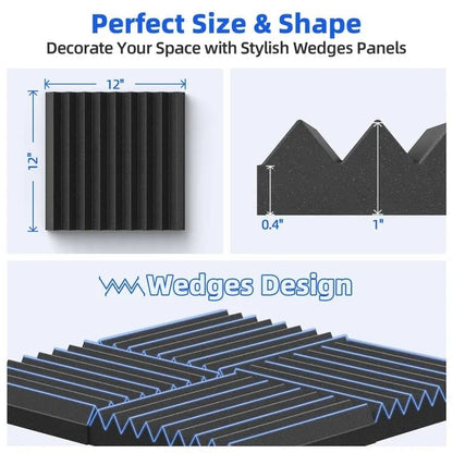 12-Pack Self-Adhesive Sound Absorbing Foam Wall Tiles, 30x30x2.5 cm, High Density V1188-MS-325-0001