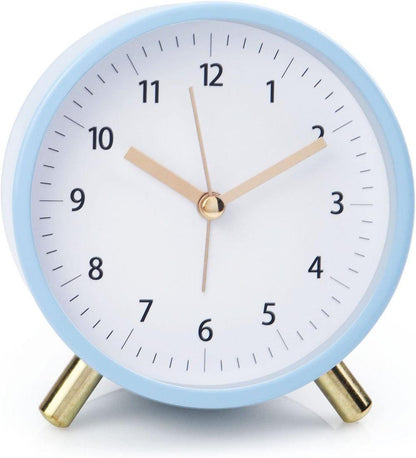 Silent Alarm Clock with Night Light and Backlight, Blue Bedroom and Travel Clock, Metal V1188-MS-325-0006