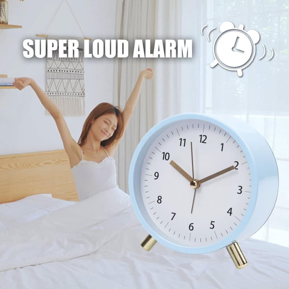 Silent Alarm Clock with Night Light and Backlight, Blue Bedroom and Travel Clock, Metal V1188-MS-325-0006