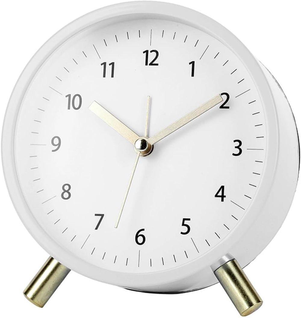 Silent Alarm Clock with Night Light and Backlight, White Metal Clock for Bedrooms and Travel V1188-MS-325-0007